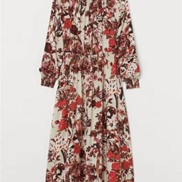 H&M Floral Long Sleeve Midi Dress with Smocking  - Size Medium - Picture 14 of 15